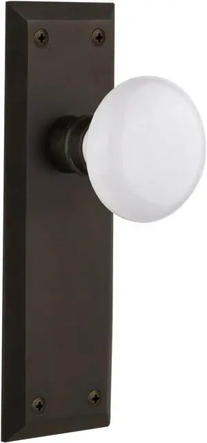 Nostalgic Warehouse New York Plate & Interior White Porcelain Round Door Knob