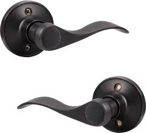 Probrico Pack of Two Dummy Door Lever for Left Hand and Right Hand Oil Rubbed Bronze Interior Door Handle Wave Style Non-Turning Door Knob Stainless Steel