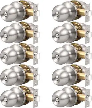 10 Pack Bedroom/Bathroom Satin Nickel Door Knobs Privacy Door Sets Hardware Interior Ball Shap Door Handles