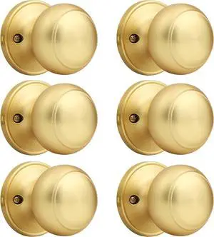 Probrico 6 Pack Gold Dummy Door Knob Closet Doorknobs, Individual Non-Turning Dummy Door Handle Single Side, Gold Interior Door Knobs