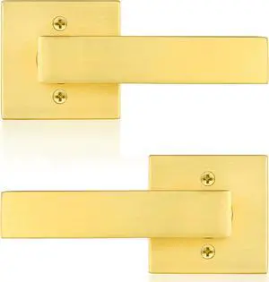 Satin Brass Dummy Door Knob Interior Dummy Door Lever Gold Dummy Door Handles (2 Pack,Half-Dummy)