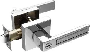 Bright Chrome Door Handles, Privacy Door Knobs Interior, Heavy Duty Door Levers Rectangle Slot for Bath & Bed
