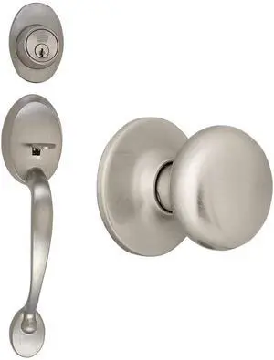 Design House 753533 Coventry Handleset with Cambridge Interior Knob and Single Cylinder Deadbolt Satin Nickel