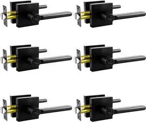 KAMOTA Privacy Door Levers, 6 Pack Matte Black Door Handles, Interior Keyless Door Lock, Left and Right Hand Reversible Doorknob, for Bed and Bathroom