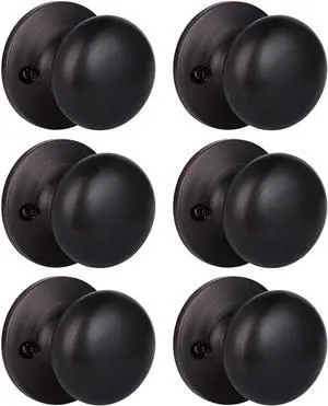 KNOBWELL 6 Pack Bronze Closet Door Knobs Dummy Door Knob, Individual Dummy Door Knob Single Side, Oil Rubbed Bronze Interior Door Knobs, Easy Installation