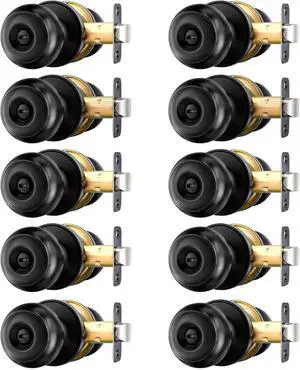 goldenwarm 10 Pack Interior Privacy Door Knob with Lock Black Door Knobs for Bathroom and Bedroom Matte Black Keyless Turn Lock Doorknob with Round Ball