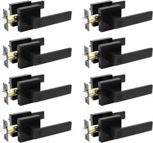 8 Pack Black Bed Bath Door Lever, Square Privacy Lever Door Handles, Keyless Heavy Duty Interior Door Handles, Reversible for Left Right Doors