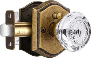 Glass Door Knobs Interior with Lock, Antique Brass Door Knobs Vintage Crystal Privacy for Bedroom Bathroom, 1 Pack