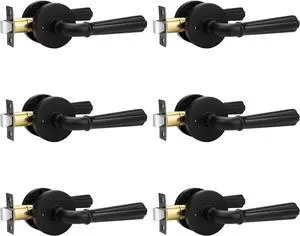 Orger 6 Pack Matte Black Interior Door Handle Round Privacy Door Lever Keyless, Bed and Bath Interior Door Lock Set Left & Right Hand Use, Modern Privacy Door Lock Black Finish, Stainless Steel
