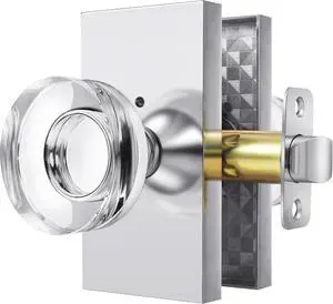 Privacy Door Knob with Lock - Crystal Glass Interior Door Handle for Bedroom Bathroom Closet - Polished Chrome, 1 Pack