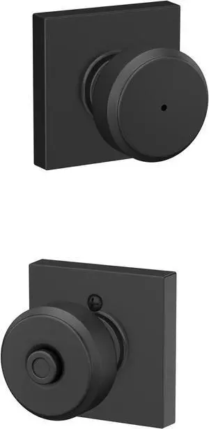 Schlage F40 BWE 622 COL Bowery Knob with Collins Trim Bed & Bath Privacy Door Lock, Matte Black