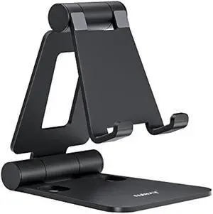 Nulaxy Dual Folding Cell Phone Stand, Fully Adjustable Foldable Desktop Phone Holder Cradle Dock Compatible with iPhone 17 16 15 14 13 12 11 Pro Max Xs Xr X 8, Nintendo Switch, All Phones