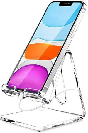 Crpich Acrylic Cell Phone Stand, Portable Clear Phone Stand for Desk, Compatible with Phone16 15 14 13 Pro Max Mini 12 11 Plus SE, Switch, Android Smartphone, Pad, Tablet, Desk Accessories