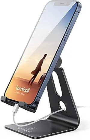 Lamicall Adjustable Cell Phone Stand, Desk Phone Holder, Cradle, Dock, Compatible with iPhone 17 16 15 14 Air Plus Pro Pro Max 13 12 X XS, 4-8 Phones, Office Accessories, All Smartphone, Black