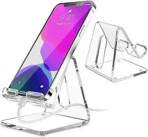 KTRIO Acrylic Cell Phone Stand Holder for Desk, Clear Phone Dock Cradle Compatible with iPhone 16/15/14/13 Pro Max 12/11 XR, All Smartphones, Office Accessories