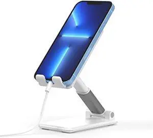 TALK WORKS Adjustable Cell Phone Desk Mount Compatible w/ iPhone 13/14 Series - Flexible Stand for Office, Home, Tabletop (White)