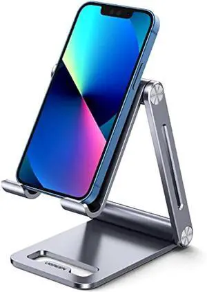UGREEN Phone Stand for Desk Cell Phone Holder Adjustable Compatible with iPhone 17 Air/16/15/14/13 Pro Max/12 Mini/11/XS Max/XR/X/Nintendo Switch, Aluminum Metal Desktop Stand Portable, Space Grey