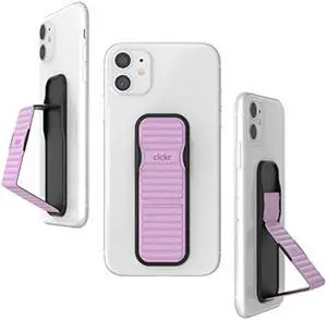 CLCKR Cell Phone Grip and Expanding Stand, Universal Phone Grip Holder with Multiple Viewing Angles for iPhone 14/13/12, Samsung Galaxy S22 and More, Phones, Tablets, Lilac Pebbled Lines
