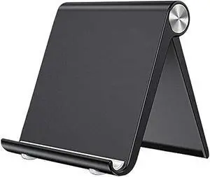 Cell Phone Stand Holder, Cellphone Holder Adjustable Desktop Phone Stand for Desk, Foldable Phone Cradle Dock Mobile Stand for iPhone iPad Tablet 4 to 7.9 Inch Smartphones (Black)