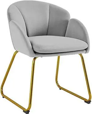 Yaheetech Flower Shape Velvet Vanity Chair, Modern Side Chair Armchair with Golden Metal Legs for Living Room/Dressing Room/Bedroom/Home Office/Kitchen, Gray