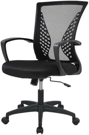 Home Office Chair Mid Back PC Swivel Lumbar Support Adjustable Desk Task Computer Ergonomic Comfortable Mesh Chair with Armrest (Black)