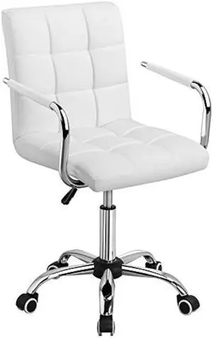 Topeakmart Modern Rolling White Desk Chair with Armrests/Wheels Heavy Duty Base SGS-Certified Gaslift Cylinder Comfortable Computer Chair, 265lb Load Capacity