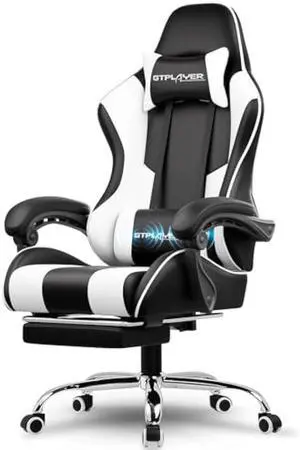 GTPLAYER Gaming Chair, Computer Chair with Footrest and Lumbar Support, Height Adjustable Game Chair with 360°-Swivel Seat and Headrest and for Office or Gaming (White)