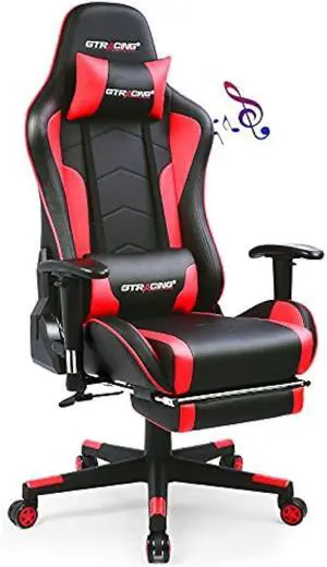 GTRACING Gaming Chair with Footrest Speakers Video Game Chair Bluetooth Music Heavy Duty Ergonomic Computer Office Desk Chair Red