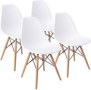 Furmax Modern Style Dining Chair Mid Century Modern DSW Chair, Shell Lounge Plastic Chair for Kitchen, Dining, Bedroom, Living Room Side Chairs Set of 4(White)