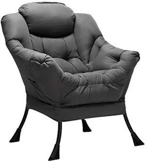 HollyHOME Lazy Chair with Armrest and Side Pocket, Comfy Accent Lounge Chair,Leisure Sofa Armchair for Living Room, Bedroom, Dorm, or Small Spaces, Oversized Reading Sofa Chair,Dark Grey