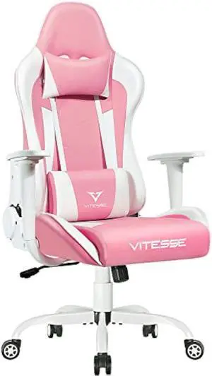 Pink Gaming Chair for Girl, Cute Kawaii Racing Office Desk Chair,Adjustable High Back Swivel Leather Game Chair with Lumbar Support and Headrest