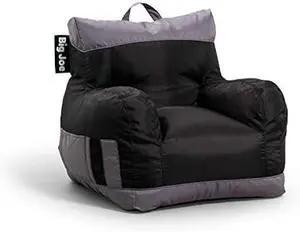 Big Joe Dorm Bean Bag Chair with Drink Holder and Pocket, Two Tone Black Smartmax, Durable Polyester Nylon Blend, 3 feet