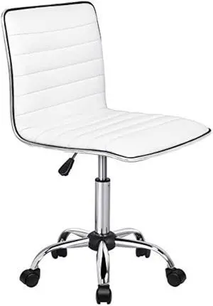 OFIKA Office Desk Chair, Adjustable Task Chair, Low Back Faux Leather Ribbed Swivel Chair, Armless Home Rolling Chair Retro with Wheels