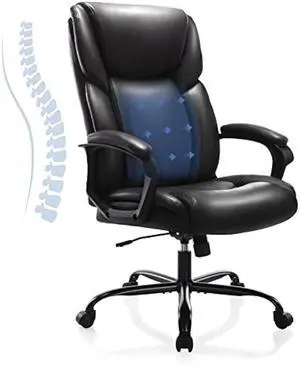 OLIXIS Office Chair,Desk Chair Executive Office Chair High Back Home Office Desk Chairs Soft Armrest,Height Adjustable Ergonomic Computer Chair Lumbar Support,Big Tall Bonded Leather Chair Black
