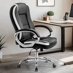 NEO CHAIR Office Desk Ergonomic Gaming Chair High Back Adjustable Computer Chair with Wheels and Lumbar Support Comfy Leather Executive Swivel (Black)