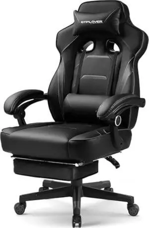 LUCKRACER Gaming Chair, Video Game Chairs Gaming Computer Chair with Footrest 350Lb Heavy Duty Gaming Chair Ergonomic Office Chair Lumbar Support for Adults, High Back, Swivel Seat, Recliner(Black)