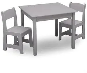 Delta Children MySize Kids Wood Table and Chair Set (2 Chairs Included) - Ideal for Arts & Crafts, Snack Time & More - Greenguard Gold Certified, Grey, 3 Piece Set