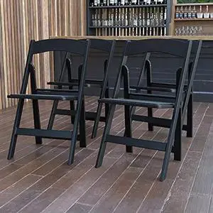 EMMA + OLIVER Folding Chair - Black Resin  4 Pack 800LB Weight Capacity Comfortable Event Chair - Light Weight Folding Chair
