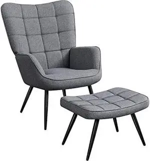Topeakmart Accent Chair with Ottoman Set, Upholstered Living Room Chair Fabric Arm Chair with Foot Rest Sofa Chair and Ottoman Set for Living Room Bedroom Office, Grey, Welcome to consult