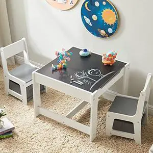 Kids Table and Chair Set, 3 in 1 Wooden Activity Table with Storage Drawer for Toddlers Drawing, Reading, Crafts, 2 in 1 Detachable Tabletop Table Set for Nursery, Playroom
