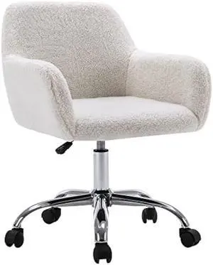 KCC Faux Fur Vanity Makeup Desk Chair, Comfy Fluffy Swivel Modern Leisure Armchair with Wheels, Upholstered Fuzzy Height Adjustable for Teens Women Girls Elegant Home Office