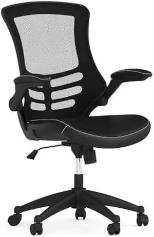 Flash Furniture Kelista Mid-Back Swivel Office Chair with Adjustable Seat Height, Ergonomic Mesh Desk Chair with LeatherSoft Seat, Black