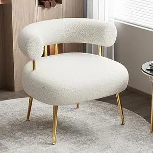 Mid Century Sherpa Boucle Accent Chair, Round Upholstered Barrel Arm Chair for Small Spaces, Fluffy Side Corner Sofa Chair for Living Room, Bedroom, Vanity, Office, Reading Nook(Cream White)
