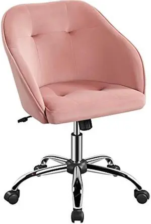 Yaheetech Pink Office Chair Small Cute Vanity Chair with Back Wheels Velvet Swivel Rolling Desk Computer Armchair for Bedroom Living Room