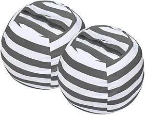 Miaowater 2 PCS Stuffed Animal Storage Bean Bag Chair Cover, Cotton Canvas Beanbag with Zipper for Organizing Kid's and Adults Room Grey 24