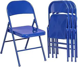 VECELO Metal Folding Chairs 4 Pack, Double Hinged Steel Frame Easy Foldable&Stackable for Office Kitchen Dinning Wedding Patio and Garden