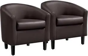 Yaheetech PU Leather Accent Chairs, Modern Barrel Chairs Side Chairs, Comfy Club Chairs with Soft Padded, 2 Chairs for Living Room/Bedroom/Reading Room, Espresso, Set of 2