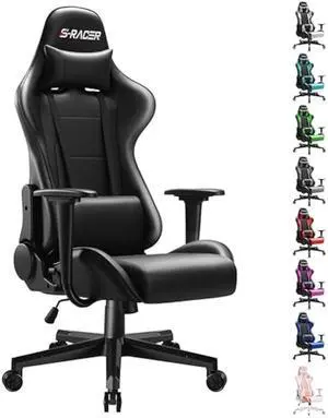 Furniwell Gaming Chair Racing Computer Chair Office Desk Chair Adjustable Swivel High Back Carbon Fiber Style Leather Executive Ergonomic Chair with Headrest and Lumbar Support (Black)