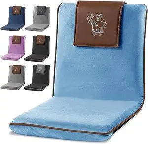 Adjustable Japanese Floor Chair with Back Support for Adults | Premium Meditation Chair for Seating, Yoga & Gaming -Folding Backjack Floor Chair with 6 Recline Positions, Thick Padding & Vegan Leather