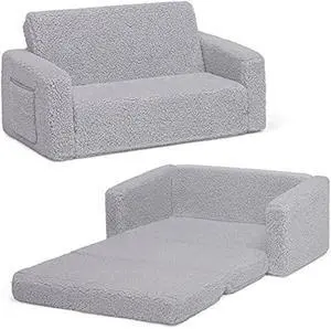 Delta Children Cozee Flip-Out Sherpa 2-in-1 Convertible Sofa to Lounger for Kids, Grey